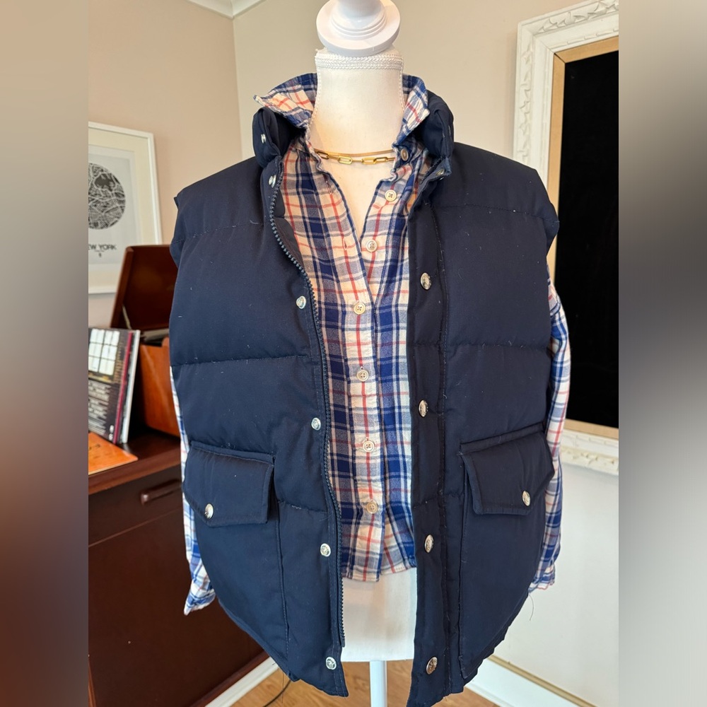 Down Fill Navy Blue Snap Front Vest So COZY and WARM